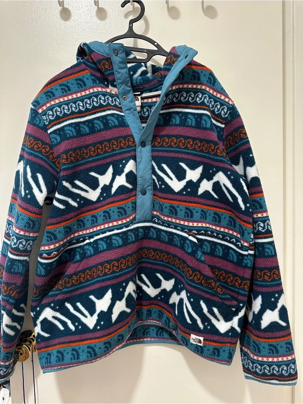 The North Face Multicolor Patterned Fleece Jacket with Light Blue Trim